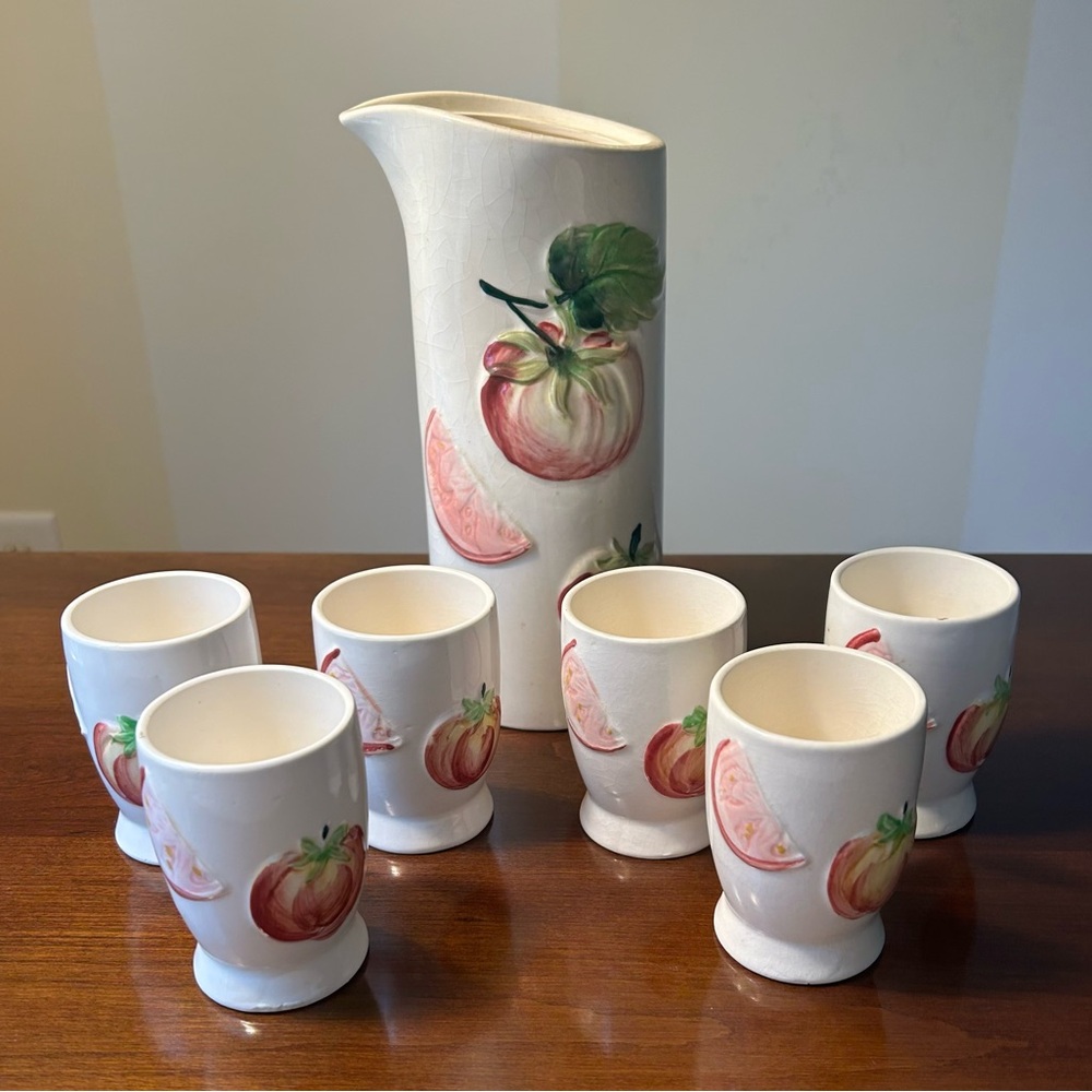 Vintage 7 Piece Grantcrest Hand Painted Orange Juice Set, Carafe Set, Japan,